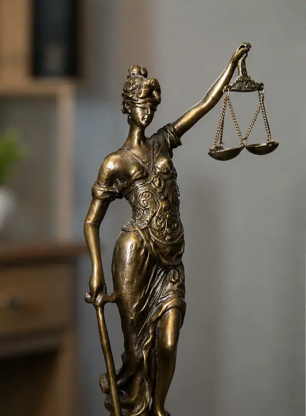 Justitia bronzszobra, az igazságszolgáltatás jelképe